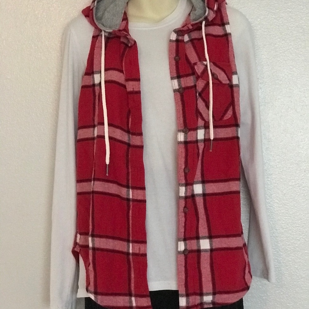 GARAGE Red Plaid Hooded Vest